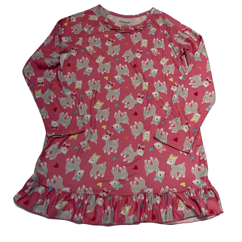 Joe‎ Boxer Girls Pink Reindeer Knee Length Nightgown Warm & Cozy Size 10/12 EUC